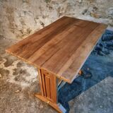 Vintage 1930s French bistro table – beech base, walnut top and nickel-plated stand