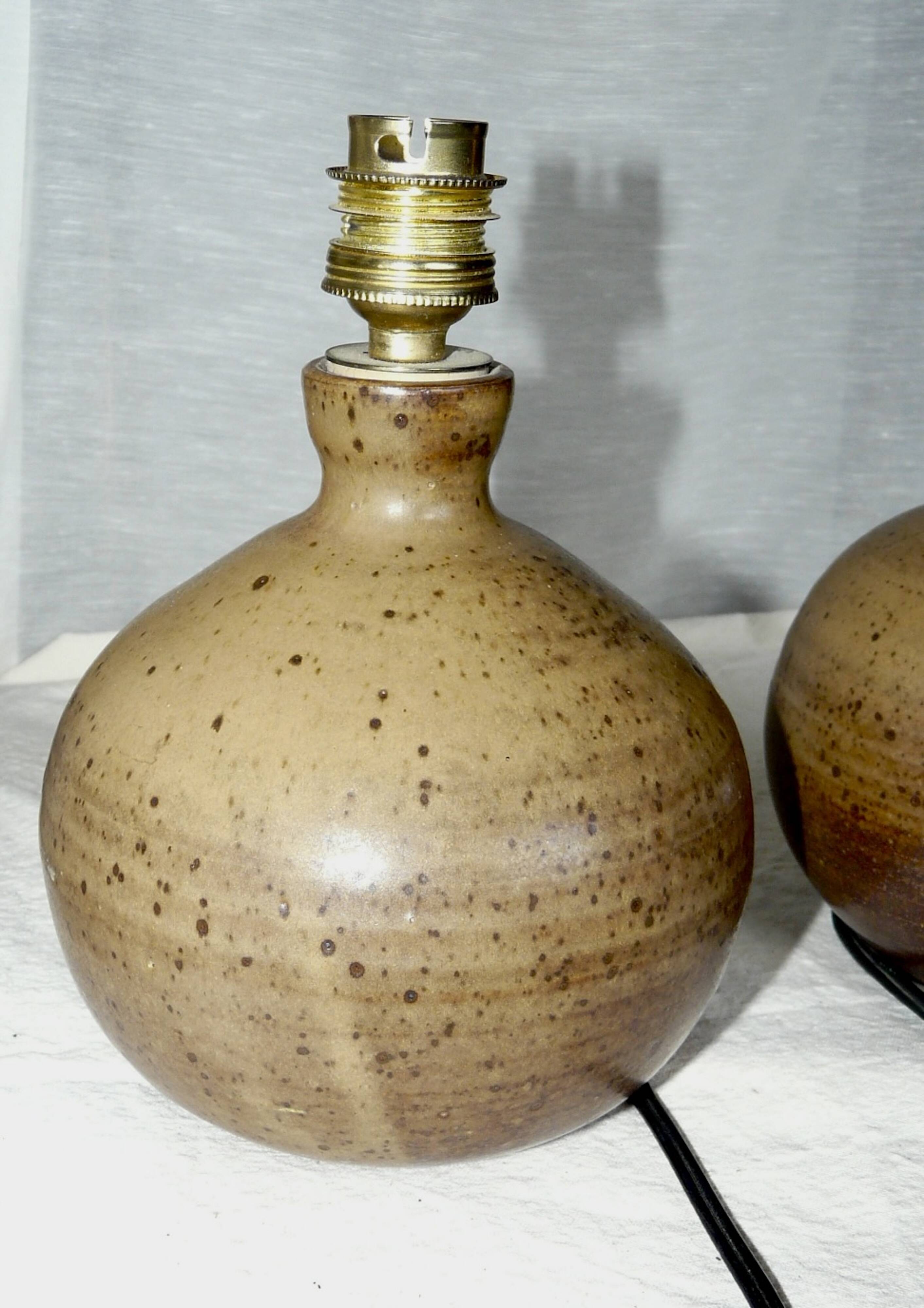 Pair of vintage Vallauris pyrite sandstone ball lamps 1960-70