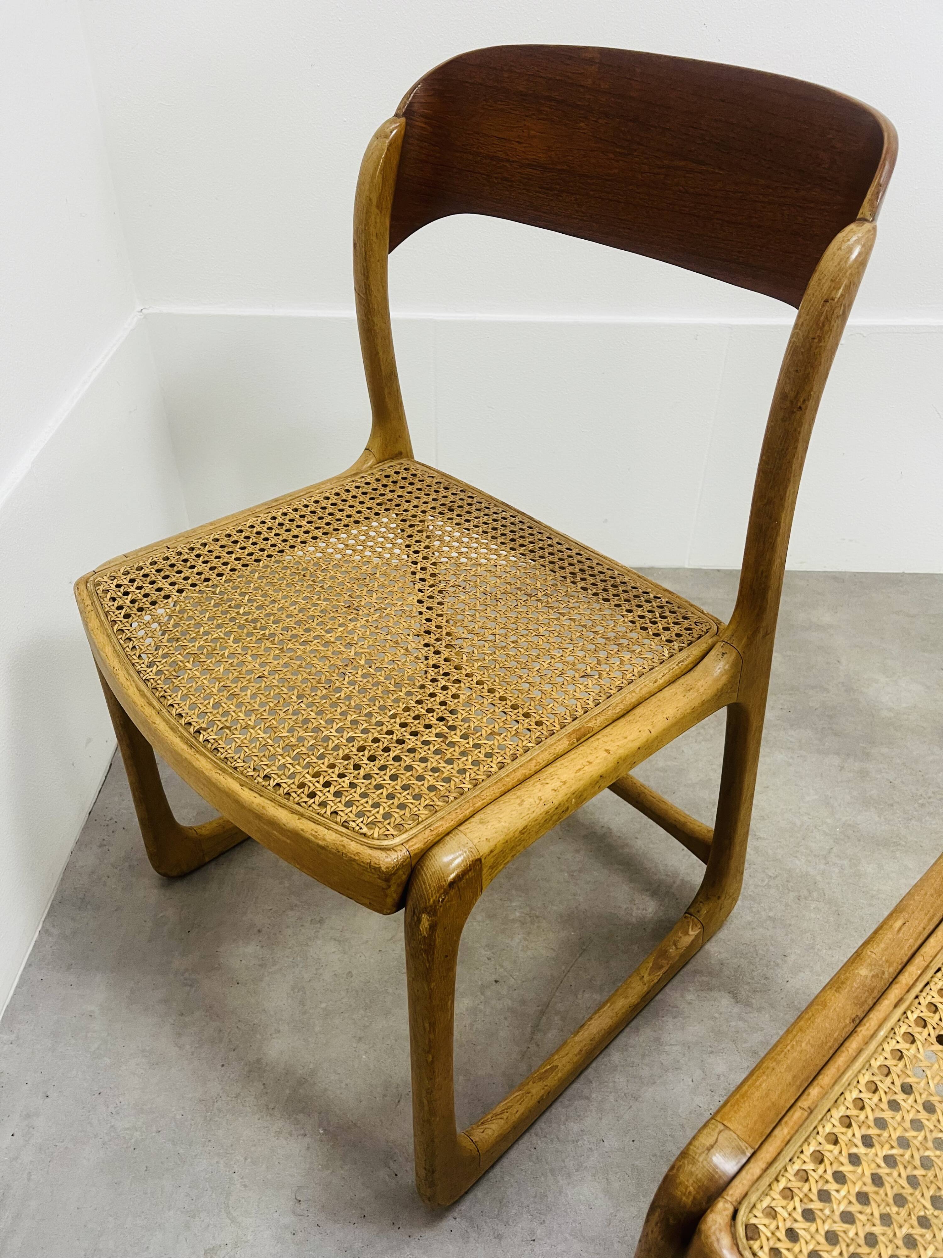 6 Baumann Bémol sled chairs in cane