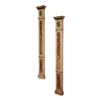 Pair of wooden painted columns, 19th