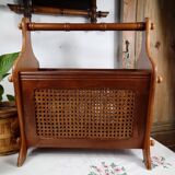Antique wooden and cane magazine rack