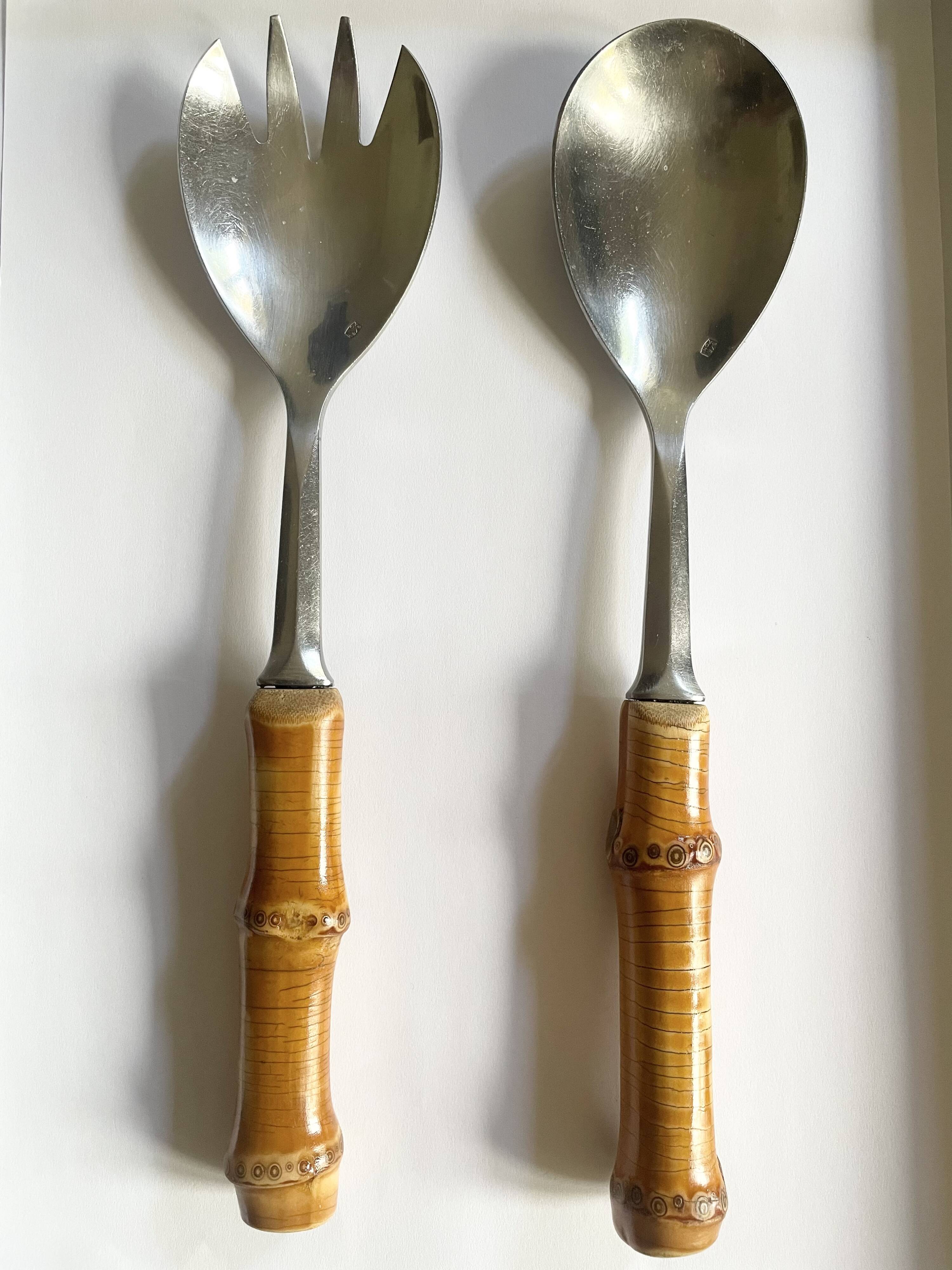 Salad servers with bamboo handles