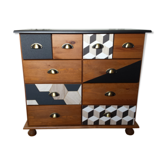 Renovated chest of drawers 10 drawers black and wood