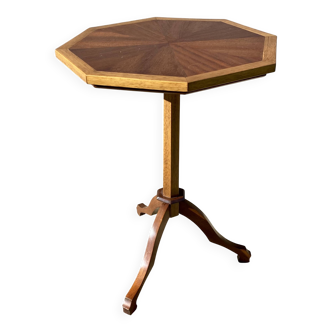 Vintage 1950s wooden tripod side table with octagonal top