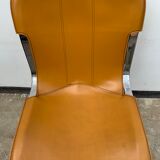 Lot 4 Italian chairs, Cidue camel leather and chrome 1970
