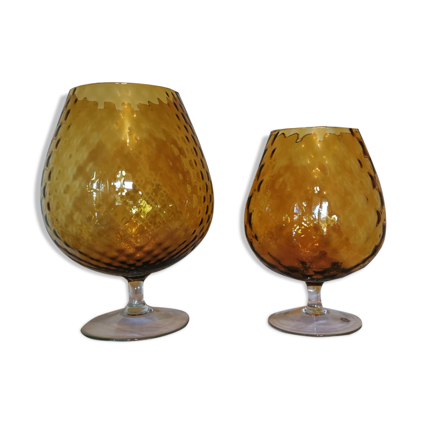 Set of 2 vintage vases in the shape of mustard yellow glass