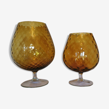 Ensemble de 2 vases vintages en forme de verre jaune moutarde