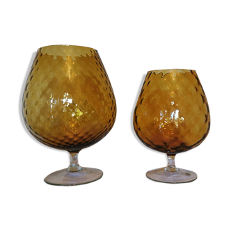 Ensemble de 2 vases vintages en forme de verre jaune moutarde