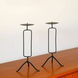 Pair of black iron tripod candlesticks, brutalist, 1970 - 30 cm