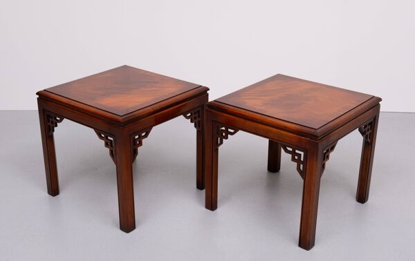 Paire de tables basses Drexel Chippendale en acajou, années 1970, États-Unis