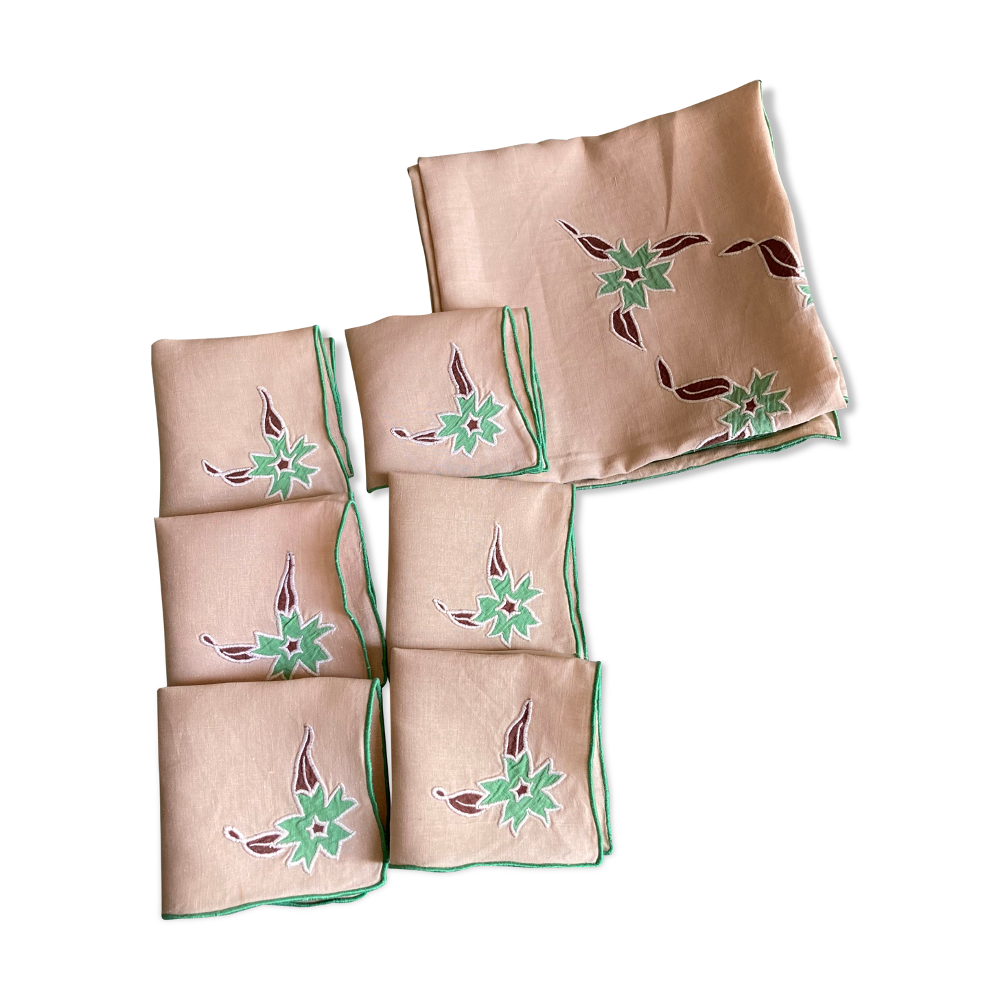 Vintage embroidered tea tablecloth and towels