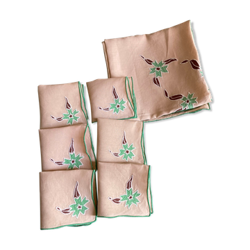 Vintage embroidered tea tablecloth and towels