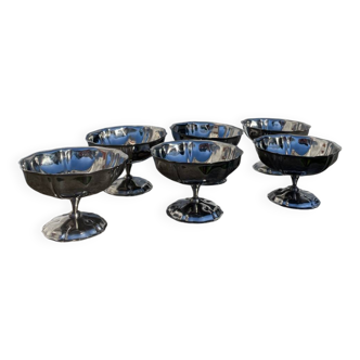 6 stainless steel cups on foot 1970