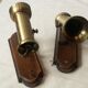 Pair of brass spots and wooden base year 70