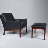 Leather armchair and footstool by Kai Lyngfeldt-Larsen. Denmark 1960s