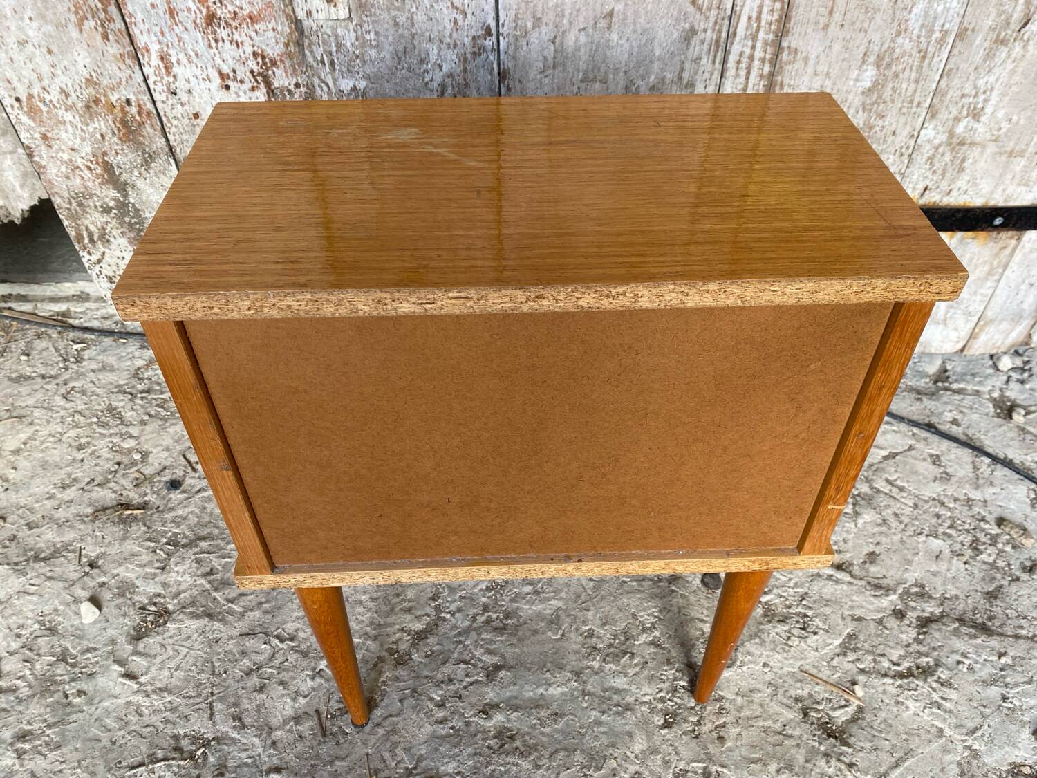 Vintage 1970s Wooden Nightstand with Case + Drawer