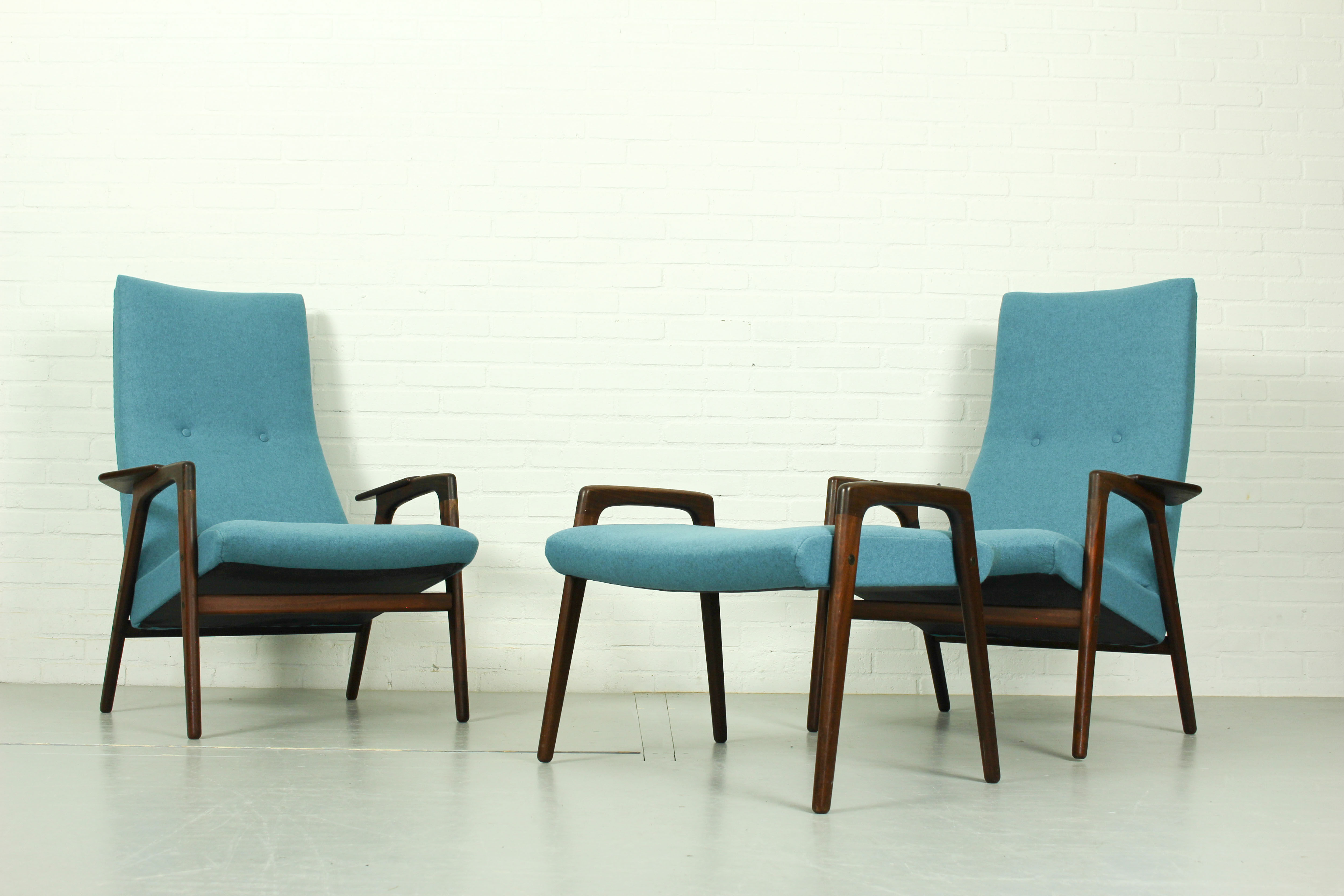 Set of 2 Danish Lounge Chairs with matching Ottoman by Yngve Ekström for Pastoe, 1960s