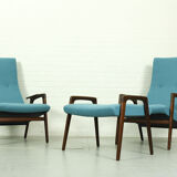 Ensemble de 2 fauteuils avec pouf assorti par Yngve Ekström pour Pastoe, années 1960
