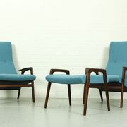 Set of 2 Danish Lounge Chairs with matching Ottoman by Yngve Ekström for Pastoe, 1960s