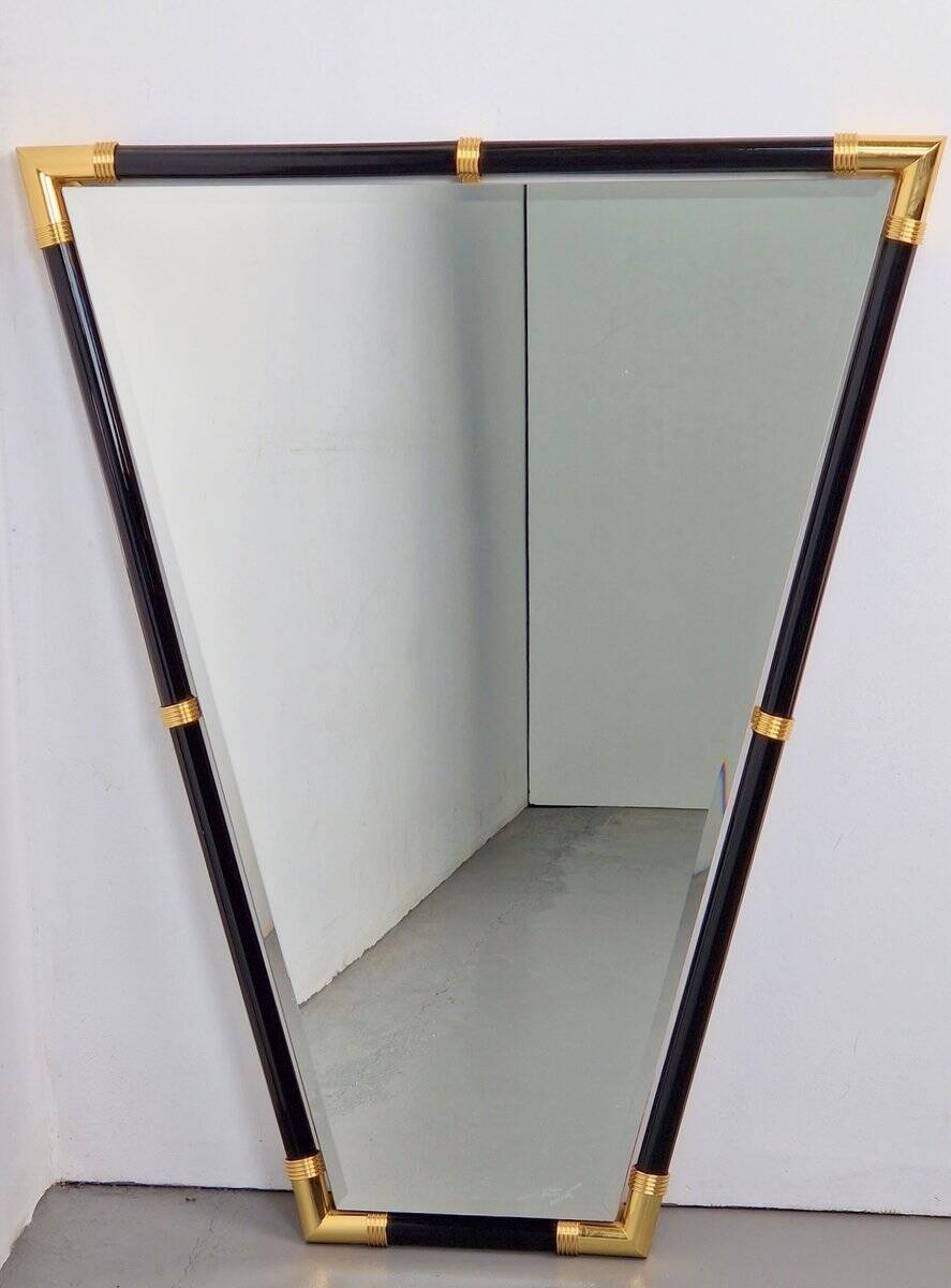 Modern Black Lacquer Metal Triangle Mirror, 1970s