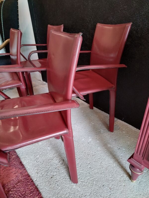 4 chaises en cuir bourgogne