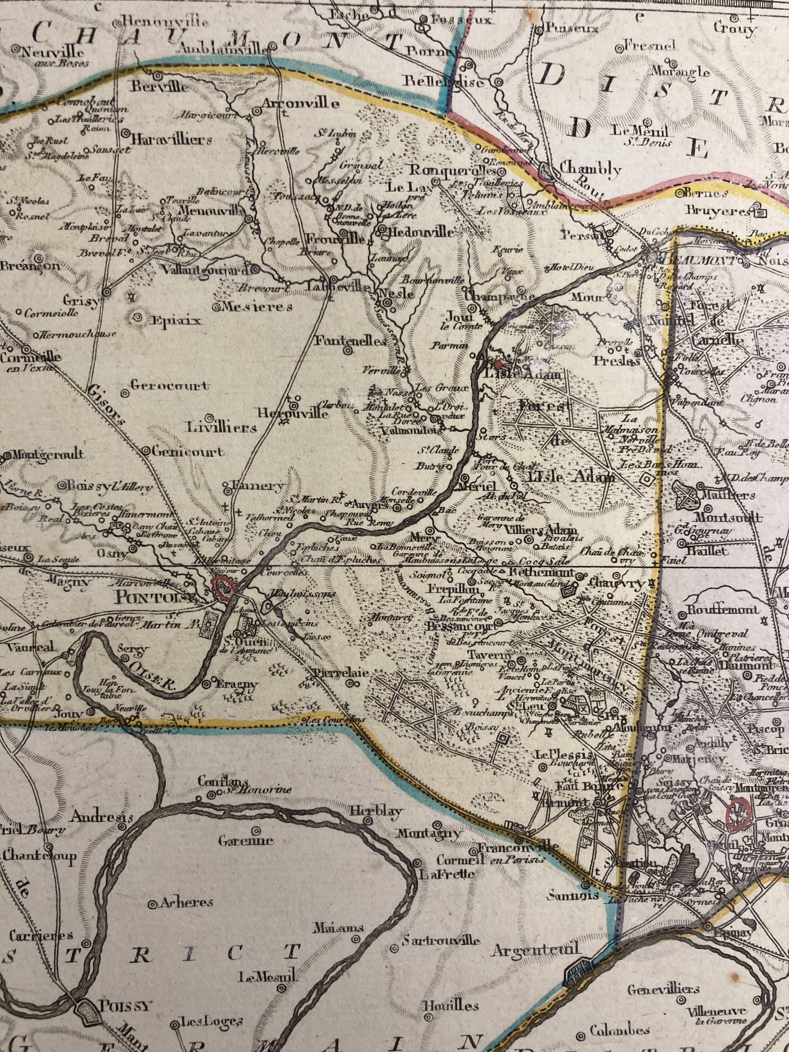 Old map of Pontoise and Gonesse