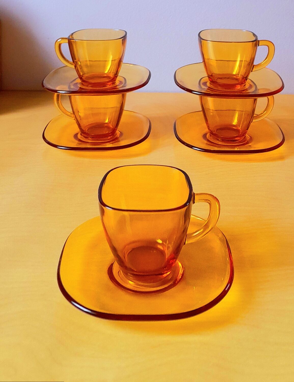 70s amber glass cups