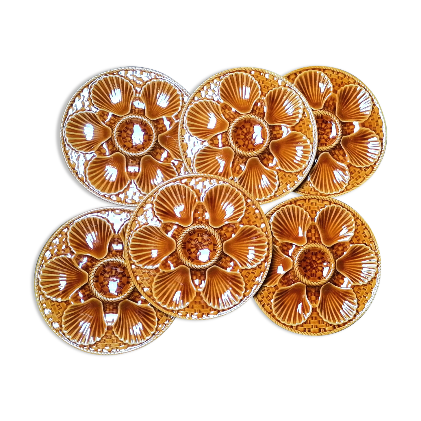 6 oyster plates majolica barbotine Longchamp
