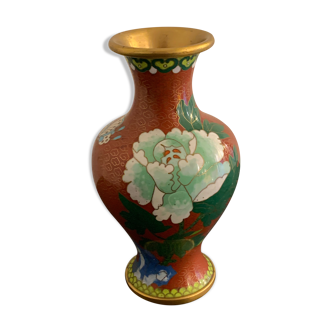 Vase cloisonné rouge floral