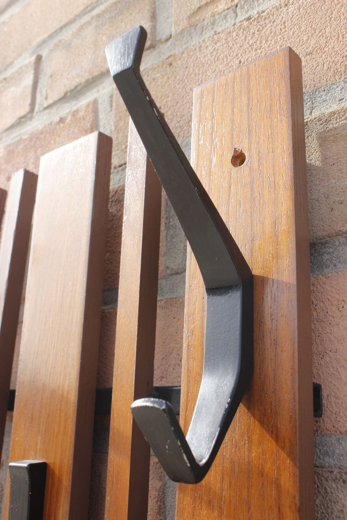 Vintage wall dressing coat hanger in Teck and Steel, Denmark, 1950s