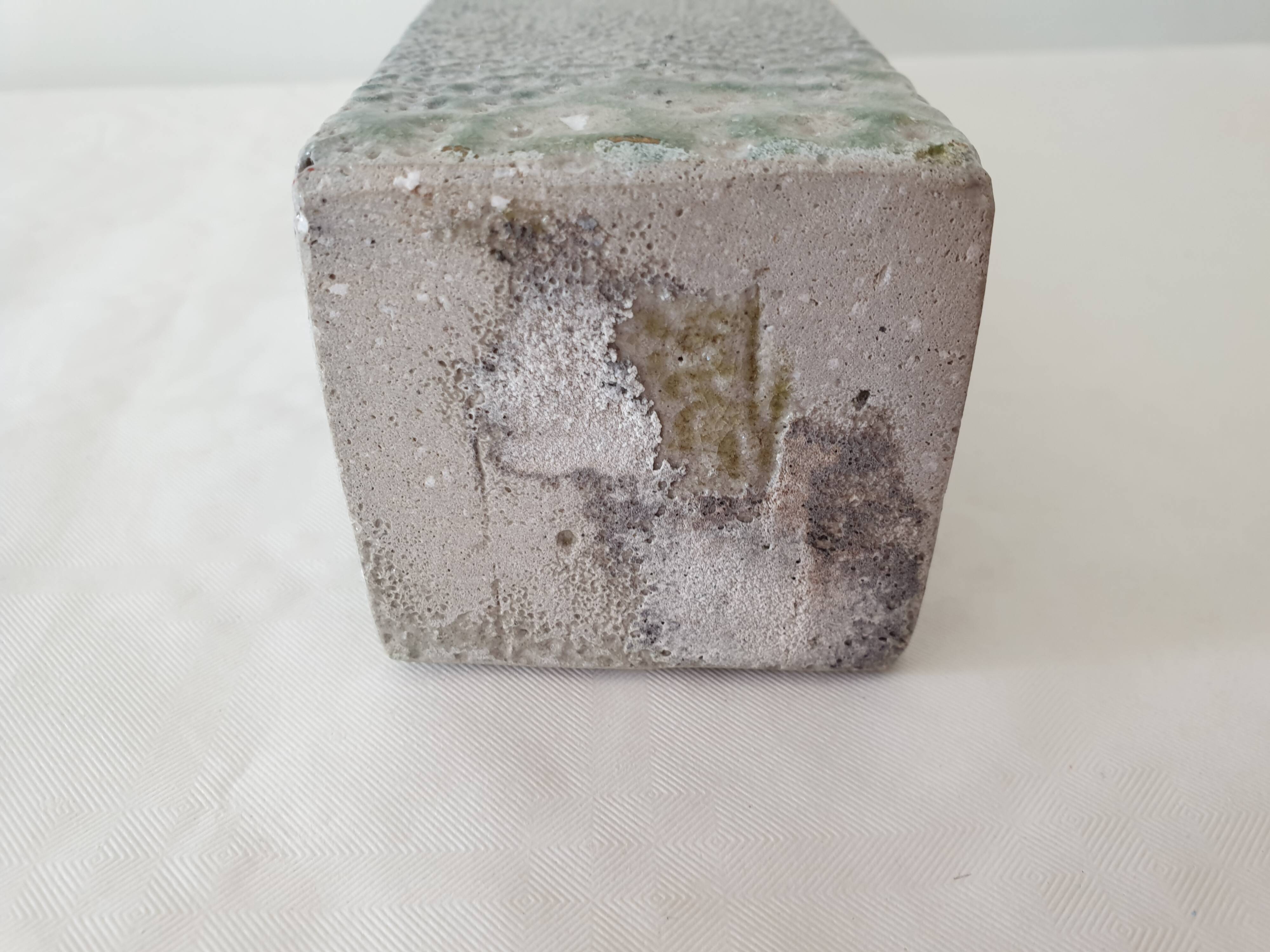 Square stoneware ceramic vase signed Jean Claude Monange