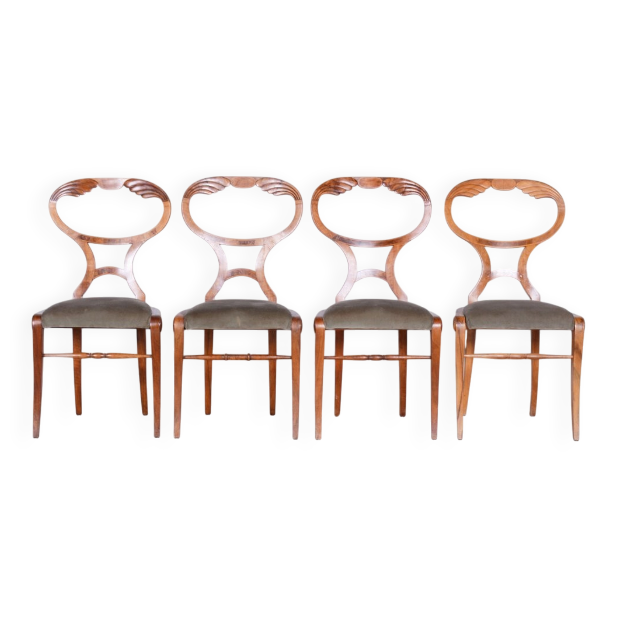 Biedermeier Oak & Walnut Chairs, Vienna, Austria, 1820s, Set of 4