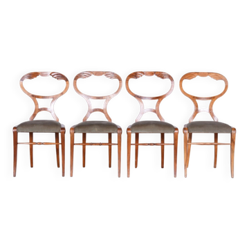 Biedermeier Oak & Walnut Chairs, Vienna, Austria, 1820s, Set of 4
