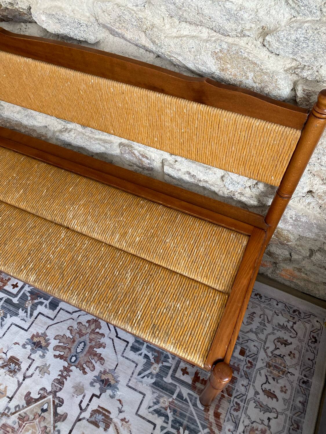 1960 beech and straw bench