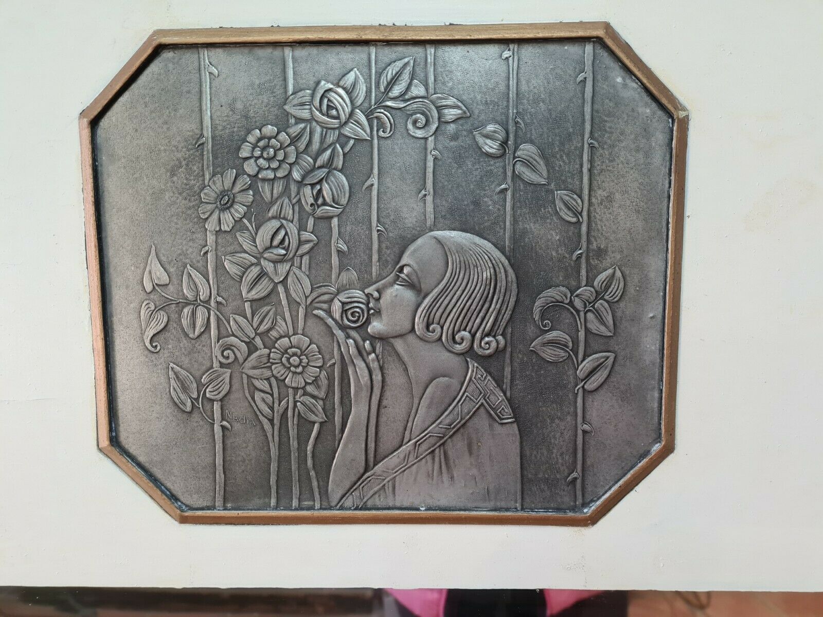 Golden patinated art deco mirror - 160x76cm