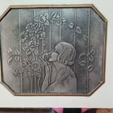 Golden patinated art deco mirror - 160x76cm