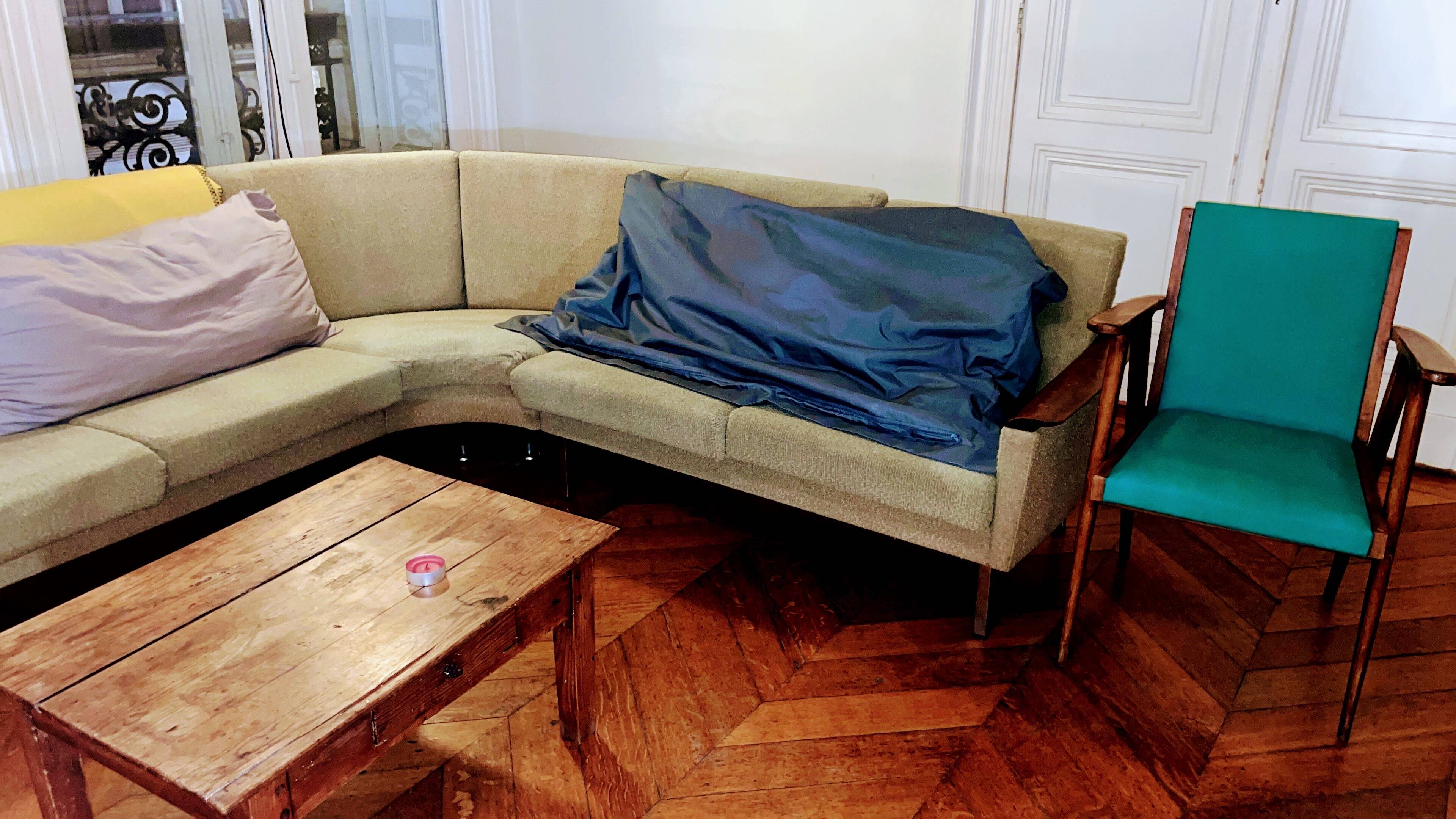 1950s almond green corner sofa