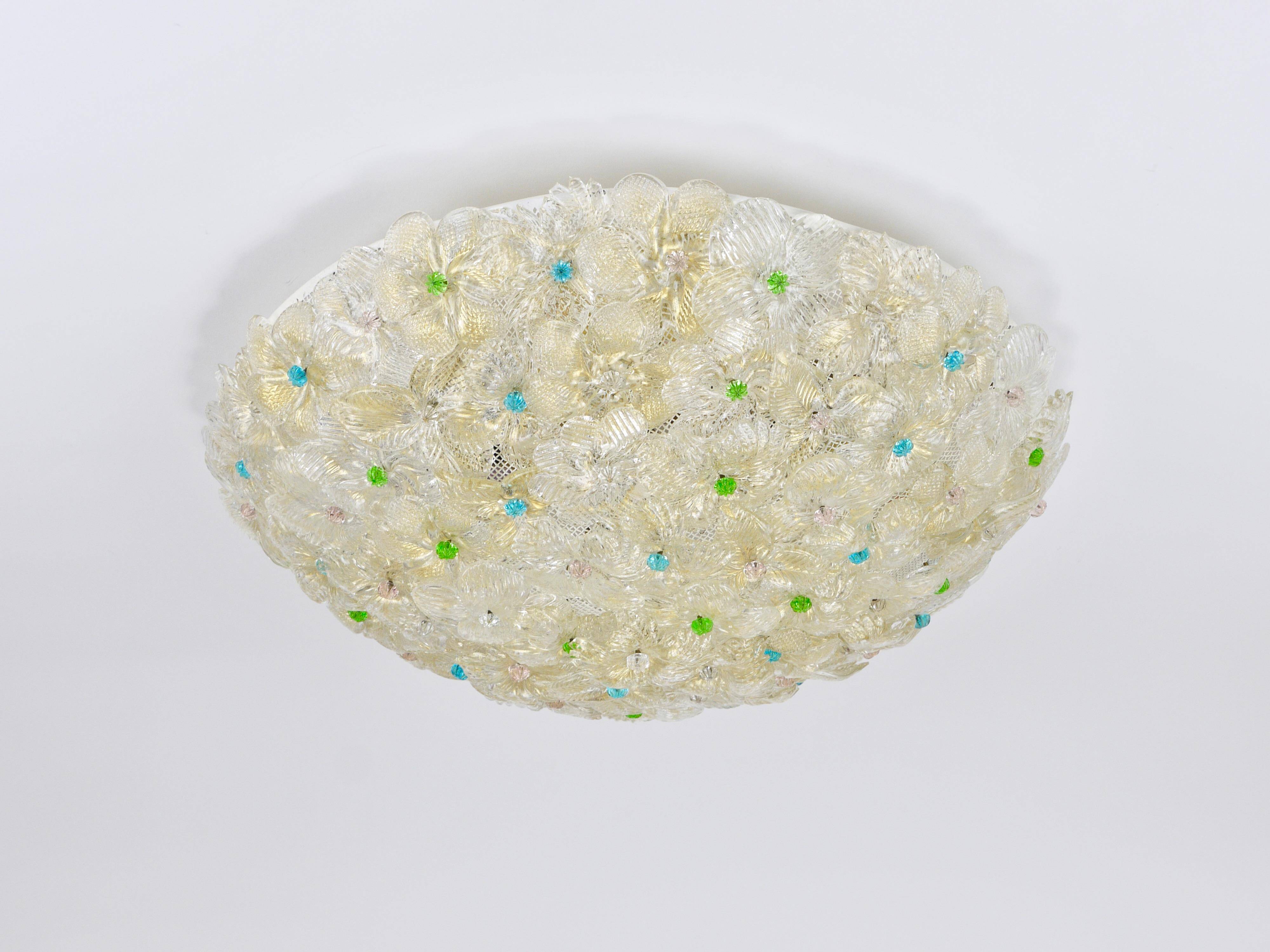 Barovier & Toso Grande Plafonnier Fleur en Verre de Murano Millefiori, Italie, Années 1960