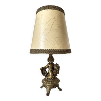 Retro cherub and fish brass lamp