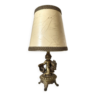 Retro brass cherub and fish lamp
