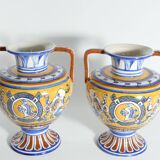 Large Hand-Painted Ceramic Double Handled Vases,  France, Set of 2