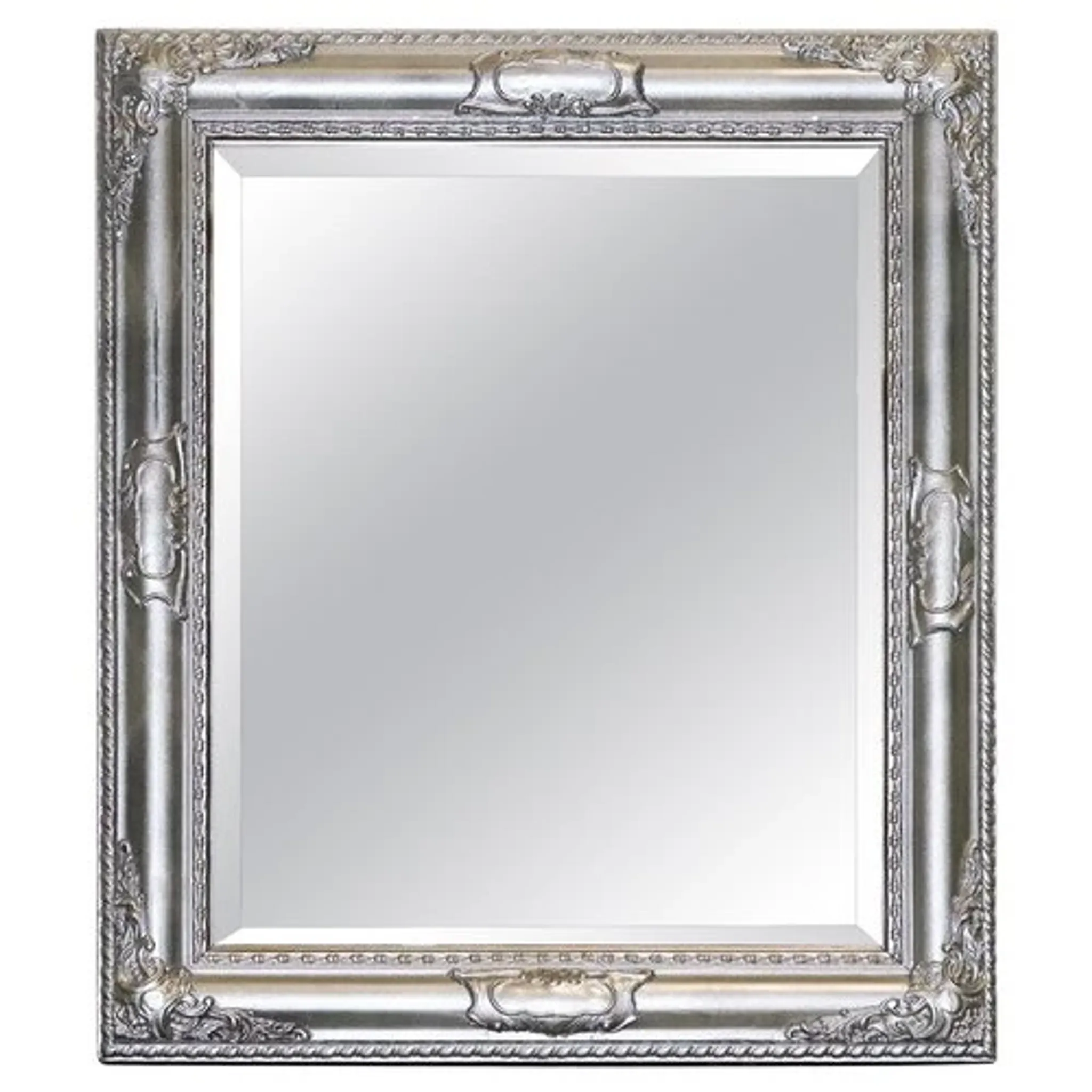 Bevelled Sculpted Silver Rectangular Mirror