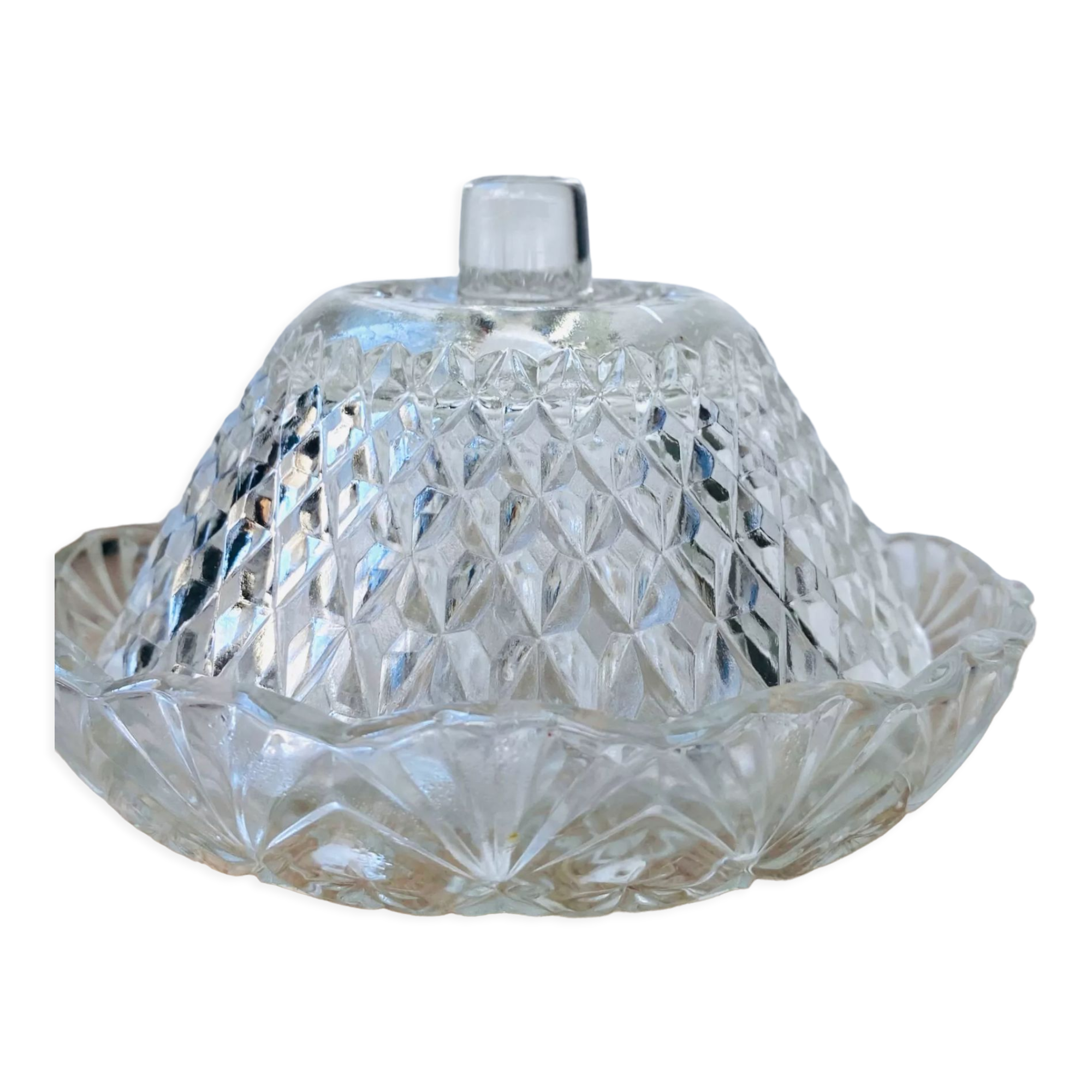 Chiseled glass butter tray