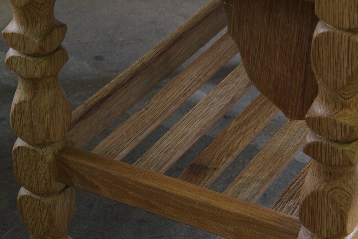 Vintage 1960s Danish oak coffee table, brutalist mid-century, style of Kjærnulf