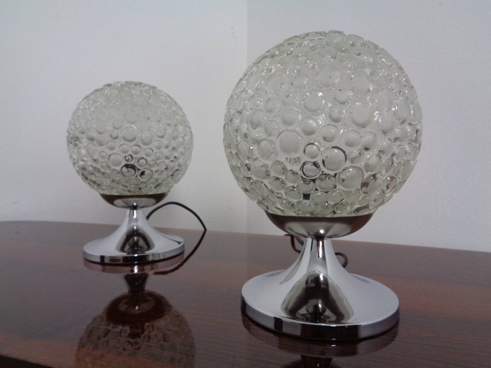 Glass Bubble Table Lamps, 1970s, Set of 2