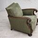 1950s, Danish relax armchair, green furniture velour, carved oak wood.
