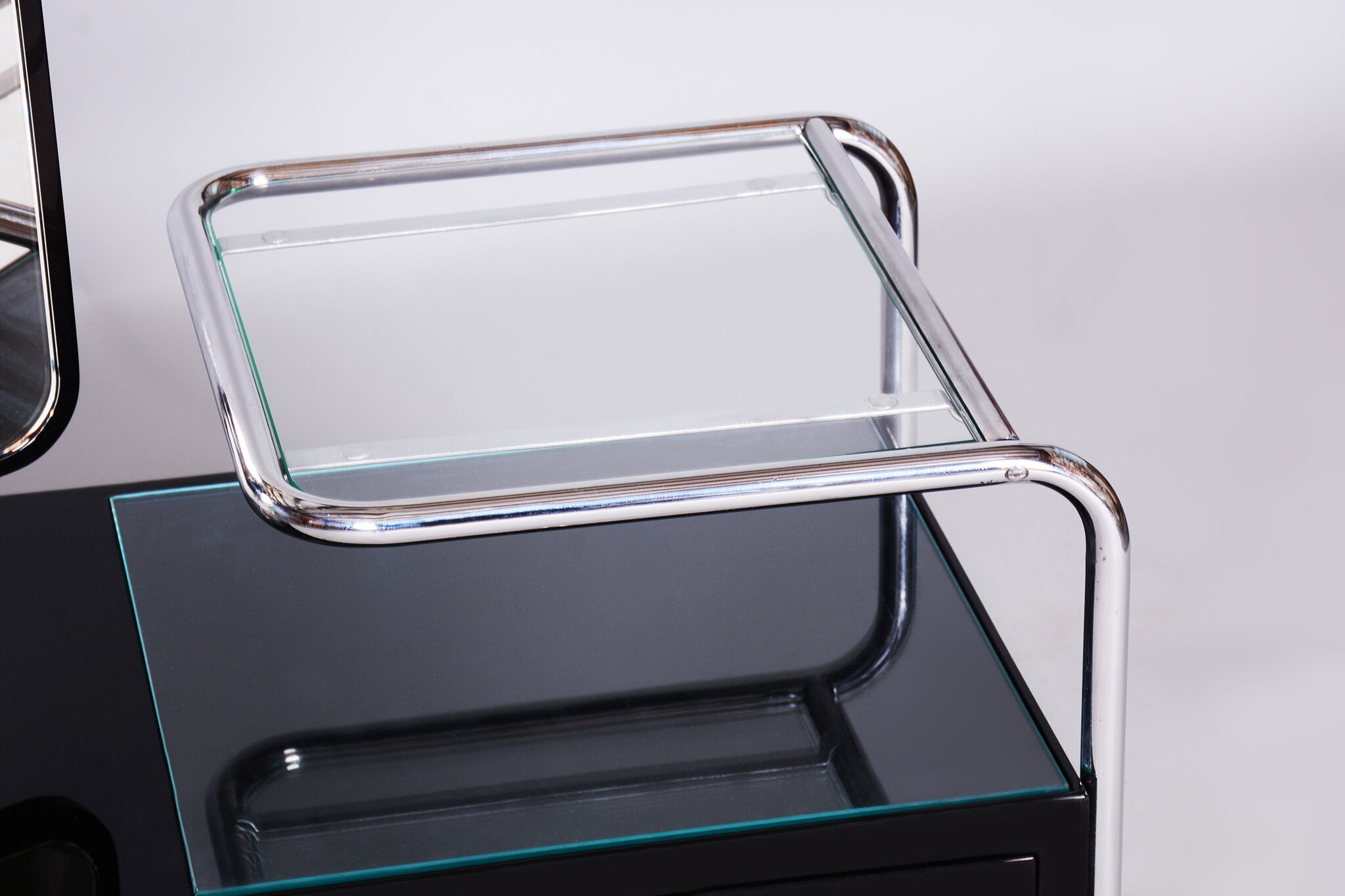 Restored black art deco dressing mirror 1930s, made by vichr a spol