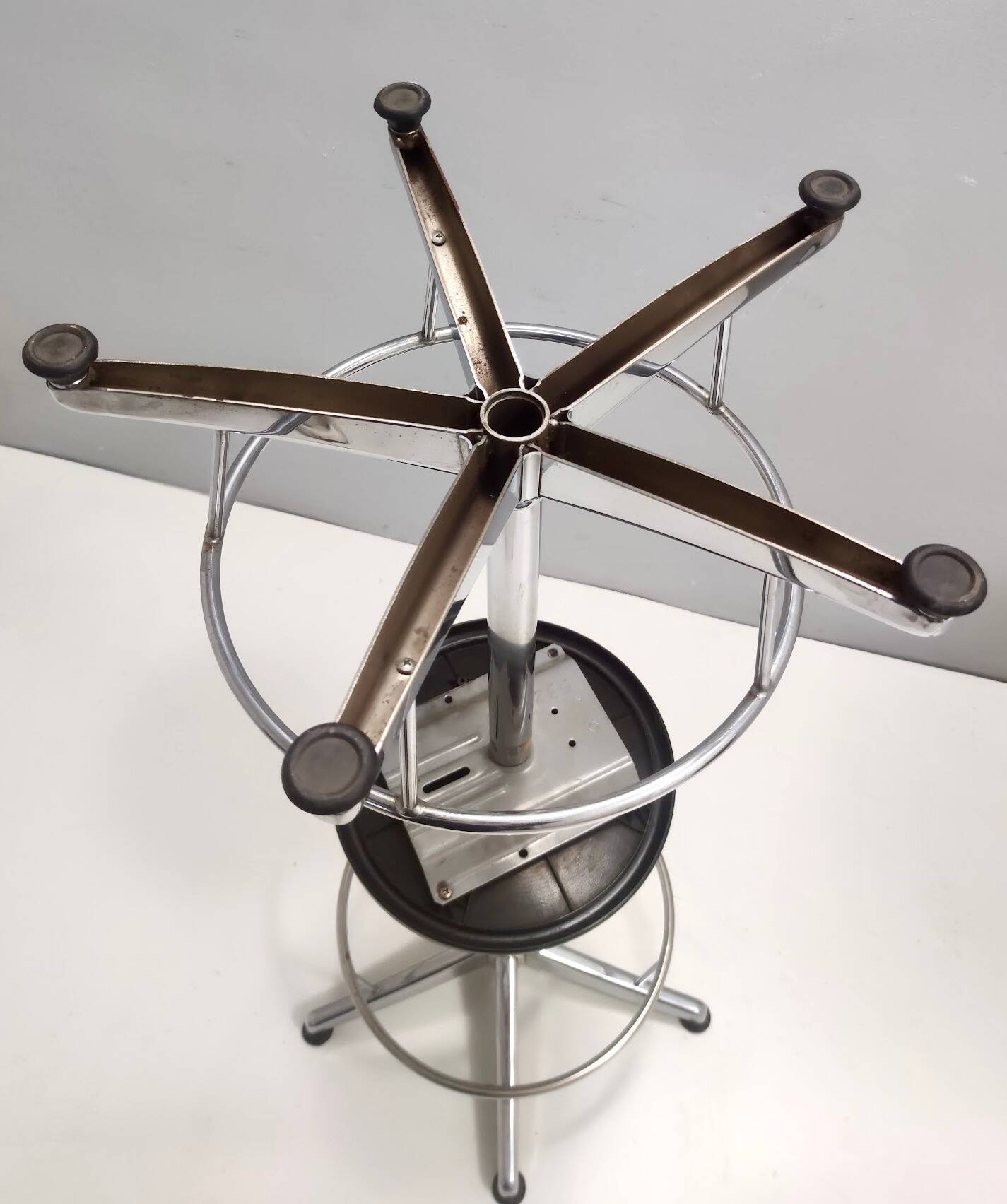 Vintage Black Plastic and Chromed Metal Revolving and Adjustable Stool, Italy