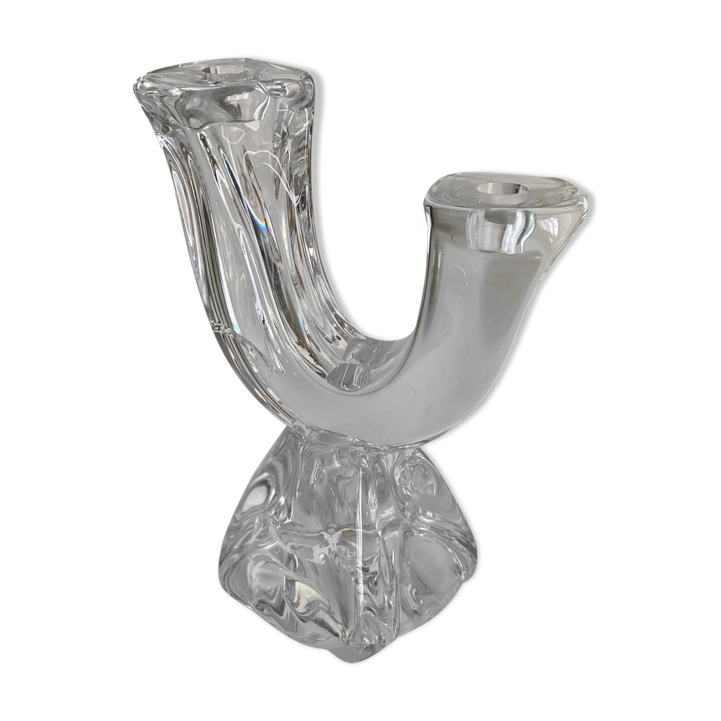 Bougeoir Daum En Pâte De Verre Ambre – Modèle Sand – Hauteur 27,5 Cm