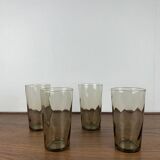 Set of 4 smoked and twisted glass water glasses, 1970